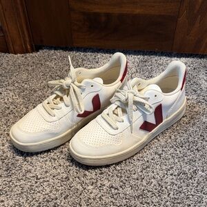 Veja White and Maroon Women's Sneakers